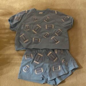 QUEEN OF SPARKLES Light Blue Embroidered Women’s Shorts Set